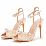 Fish Mouth High Heel Sandals 10 Cm White Pearl High Heel Women Sandals Banquet Wedding Dress Wedding Dress Bridal Shoes HZ0115