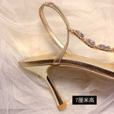 One-×Ö With Fine-Heeled Sandals Women 2025 Early Spring New Dew Water Drill Sexy Famous Woman Gold Studded High Heels HZ0115