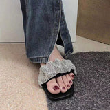 Summer Slippers Women's Fashion Wearing Fairy Wind 2025 New Water Drill Cool Drag Low And Exposed Toe Coarse And Word Drag HZ0115