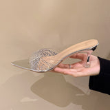 Transparent Water Drill Fine And Cool Drag 2025 New Large-Size Spring And Summer New Solid Color Square Head High And Slippers Female HZ0115