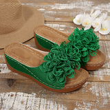 2025 New Summer Women's Slope And Thick-Bottom Slippers Large-Size Wear With Flowers Decoration HZ0115