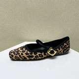 Standing Women's Shoes In The Autumn Of 2025 With Leopard-Print Square Head Flat Shoes European Shallow Single Shoes HZ0115