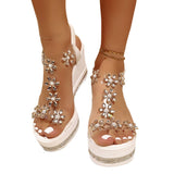 Thick-Soled Sandals Women's 2025 Summer New Size Fashion Slope With Flowers Drilled Fairy Beach Shoes HZ0115
