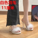 Fairy Hairy Slippers Women Wear 2025 New Net Red Coarse And One-Word Drag Crystal High-Slip Slippers HZ0115