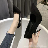 34-42 Large-Size High-Heeled Women 2025 Spring And Autumn New Black Fine Heel Pointed Light Mouth Velvet Professional Work Shoes HZ0115