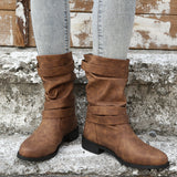 Mid-Pig Boots Women's Size Size 2025 Autumn/Winter Round Head Shed Belt Buckle Decoration Lady Boots HZ0115