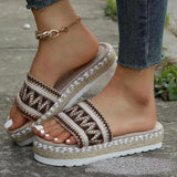 2025 New National Wind Large Size Lady Thick Bottom Fish Mouth With Linen Color Slippers HZ0115