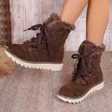Large-Size Snow Boots Women 2025 Autumn And Winter New Velvet Thick Tie Thick Cotton Boots Women HZ0115