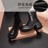 White Short Boots Girl Pine Cake Thick Bottom Small Man Height Elastic Thin Boots Thin Boots HZ0115