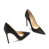 Sequin Red-Soled High-Heeled Women's Spring And Autumn 2025 New Black Fine Heel Sexy Sharp Head Beauty Professional Temperament Single Shoes HZ0115