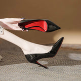 High-Heeled Shoes On The Bed Of Ultra-High Women's Fine Heel 2025 Spring And Autumn New Black Red 10 Cm Large-Size Tip Single Shoes HZ0115