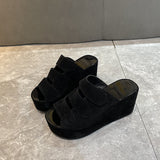 Fashion Slippers Women's 2025 Korean Version Of Spring And Summer Large Code Magic Stick Thick Bottom Slope And Cold Drag Frosted High With Ladies Slippers HZ0115