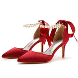7 Cm Fine Heel Large-Size Sandals Banquet Women's Shoes Ribbon Beads High Heel Sandals And Ribbon Dress Dress HZ0115