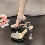 Temperament Crystal And Coarse Heel Sandals Women Ultra-High Heel Waterproof Counter Thick-Sing-Le-Soo Model Show Shoes HZ0115