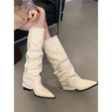 Sharp Buckle Folding Pile Boots Women Coarse And 2025 Punk Style Knight Boots Fried Street Hot Girls High And Long Boots HZ0115