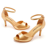 7 Cm Fish Mouth High Heel Sandals Shallow Word Buckle With Large-Size Round-Head High-Heeled Shoes Gold Fish Mouth Fine Sandals HZ0115