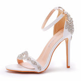 New One-Word With A Hundred Bridal Slender Shoes 11 Cm High Heel White PU High Heel Sandals Ladies Wedding Shoes HZ0115