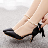 7 Cm Medium Heel Sandals Fine Heel Water Drill Beaded Sandals Simulation Silk Wedding Banquet Dress Shoe Tips Sandals Woman HZ0115