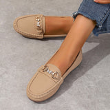 Large-Size Bean Shoes Women's New Round Head Shallow Mouth Water Drill Chain Flat-Soled Casual Shoes In The Fall Of 2025 HZ0115