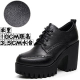 Dark Brown Bullock Women's Shoes With English Carved Small Leather Shoes Thick Heel High Heel Waterproof Table Round Head Deep Mouth Single Shoe HZ0115