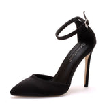 11 Cm Black Satin Noodles In The Air Pointed High-Heeled Sandals Fine High Heel Women Sandals Large Size Sandals HZ0115