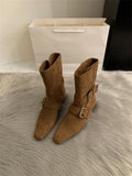 Vintage Vintage Skinny Skinny Short Boots Women's Shoes 2025 New Autumn And Winter Brown Martin Boots French Western Ankle Boots HZ0115