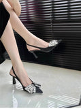Water Drill Bow Bow Head Sandals Women's 2025 New Fine-Heeled High Heels Elegant French Pointed Shoes HZ0115