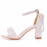 7 Cm Square With Thick Heel Shallow Mouth With Sandals Beaded Essee Flowers Wedding Dress Shooting High Heels Sandals HZ0115