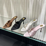 French Retro Temperament Is Thin! Purple High-Heeled Sharp-Tip Cool Slippers Women Metal Buckle Folded Fine Sandals Women's Shoes HZ0115