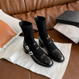 Resonable Thin Boots Women Thick And Short Boots High With French Water Drill Retro Mary Treasure Socks Boots HZ0115
