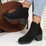 Large-Size Martin Boots Women 2025 Autumn And Winter New Comfort Round Head Coarse Hed-Side Zipper Short Boots HZ0115