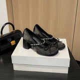 Round Head Bow French Water Drill With High Heel Mary Jane Shoes Women Shallow Fairy Single Shoes HZ0115