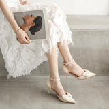 High-Heeled Women's 2025 Autumn New Bow Buckle With The Fine Heel Casual Net Red Women's Singles Shoes HZ0115