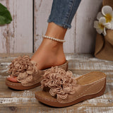 2025 New Summer Women's Slope And Thick-Bottom Slippers Large-Size Wear With Flowers Decoration HZ0115
