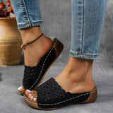 2025 Summer New Women's Thick Bottom Slippers Large-Size Fish Mouth A Word Wide Striped Thick Bottom Slippers Women HZ0115