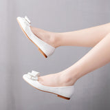 Fashion White Pointed Flat-Soled Single Shoes Women's Working Women's Shoes Bow Women's Shoes Large Size 41-43 Bridal Shoes Wedding Shoes HZ0115