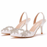 7 Cm Light-Mouthed Sharp White Wedding Sandals Fine Heel Size Size Diamond Chain Wedding Shoes Wedding Shoes Wedding Shoes HZ0115