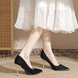Naipa French Single-Shoe Black Pointed High-Heeled Women's Fine Heel In Spring 2025 New Professional Metal Decoration HZ0115