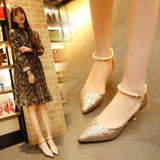 Baotou Sandals Women's Spring 2025 New Korean Version One-×Ö Buttoned Pearl Tip Fine And Frosted High Heel Single Shoes HZ0115