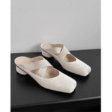 French Bag Head Half Slippers Women 2025 New Summer Square Ballet Cross-Band Heel Outer Sandals HZ0115