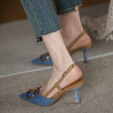 Sandals Women's French Temperament Blue Single Shoes 2025 New Pointed High Heel Fine Heel High Heel High Heel High Heels HZ0115