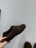 Vintage Carvings Square Head Lefu Shoes Women's Shoes Autumn And Winter New British Style Single Shoes Black Small Leather Shoes HZ0115