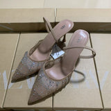Spring New Products 2025 French Pointed High-Heeled Shoes Apricot-Color Net Sand Drill After The Stumbling Banding And Fine And Cool HZ0115