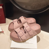 2025 New Korean Version Of Fish Mouth Thick Bottom Leisure Side Buckle Boken Foot Outside Wearing Beach Slippers Woman HZ0115