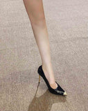 2025 New Light Mouth Water Drill Metal Head Patent Black Single Shoes Women Feel Pointed Night Shop Bed High Heels HZ0115