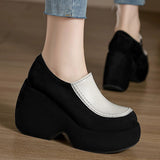 Thick-Soled Pine Soles Of Lefu Shoes 10Cm Slope Heel Single Shoes Round Head Small Height Height Waterproof Platform Deep Mouth High Heels HZ0115