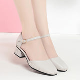 Vintage Square Head Spring And Autumn Shoes Mary Jane Hollow Single Shoes Thick Heel Buckle Low Heel Sexy Bag And Head Sandals Woman HZ0115