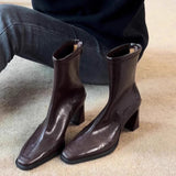 High-Heeling Short-Skin Women 2025 Autumn And Winter New Black French Coarse And Elastic Thin Boots Martin Boots HZ0115