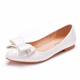 Fashion White Pointed Flat-Soled Single Shoes Women's Working Women's Shoes Bow Women's Shoes Large Size 41-43 Bridal Shoes Wedding Shoes HZ0115