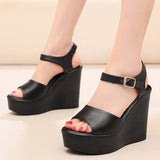 White Toe-Word High Heels 8CM Slope And Women's Waterproof Table Comfortable Loose Cake 33-43 Black Hollow Sandals HZ0115